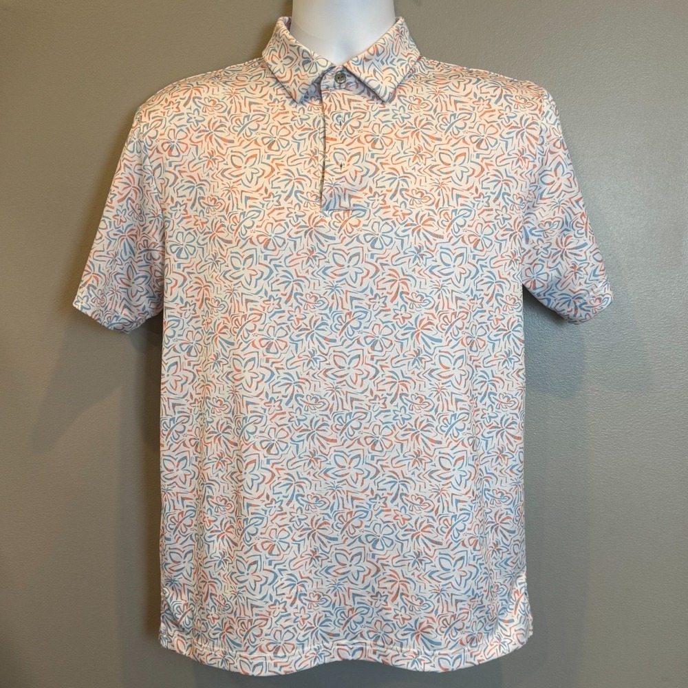 Ben Hogan Performance Golf Polo Shirt Men's Small White Blue Orange Floral Print